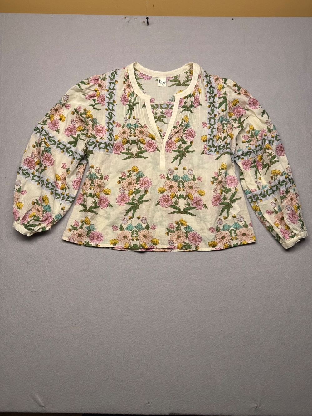Bila Floral Cotton Peasant Blouse Women's Small Cream Boho